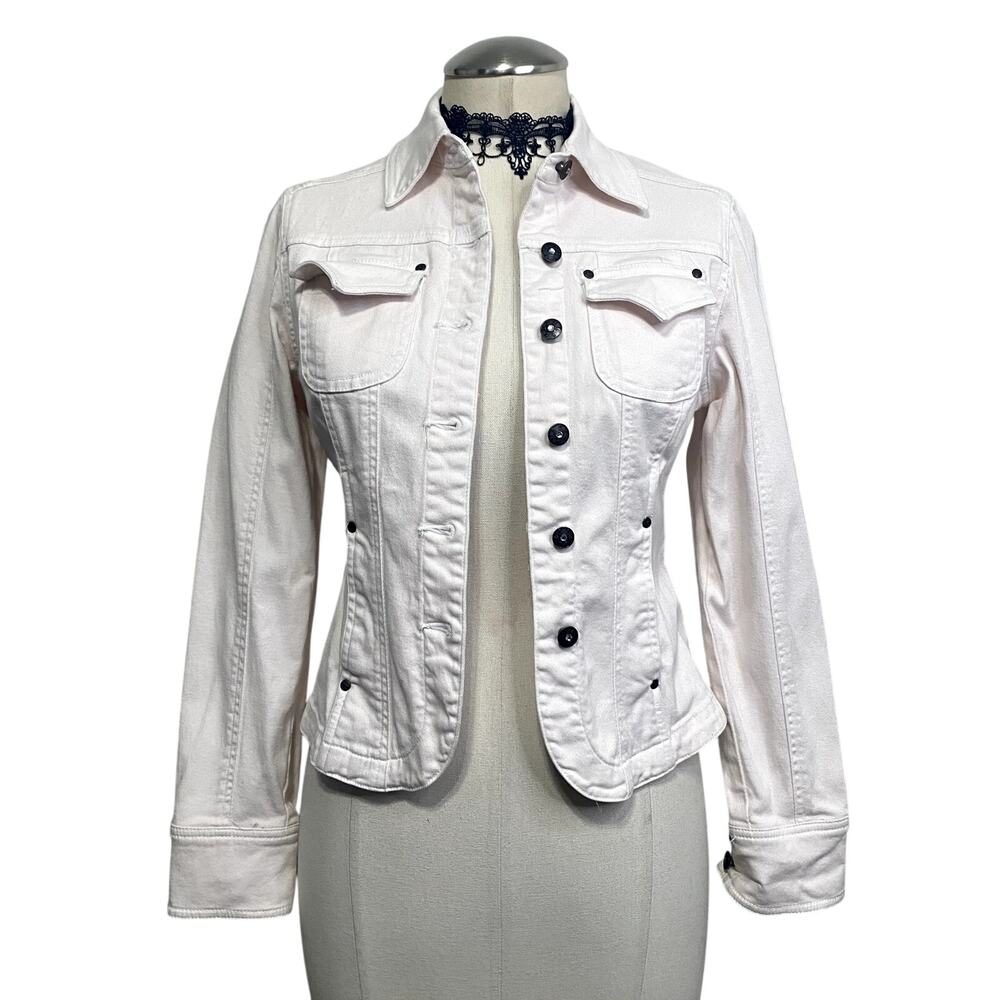 Vtg Y2K Live A Little Baby Pink Rhinestone Western Coquette Denim Trucker Jacket